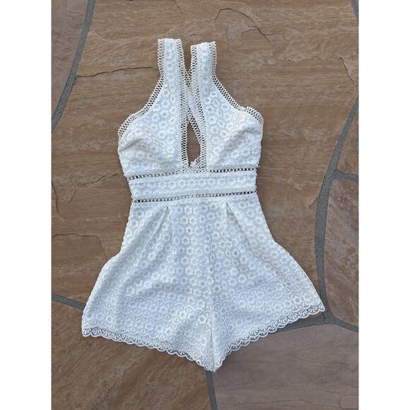 REVOLVE Pants - Revolve NBD Size S White Lace Floral Crossback Mini Romper